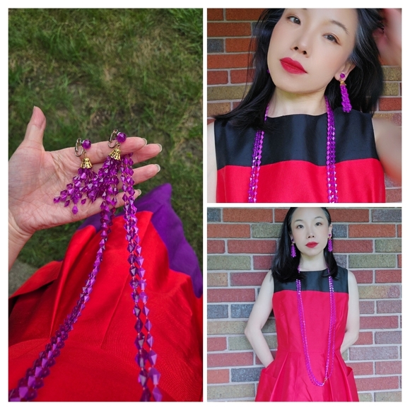 Vintage Purple Gold Neclace And  Earrings - Picture 1 of 8